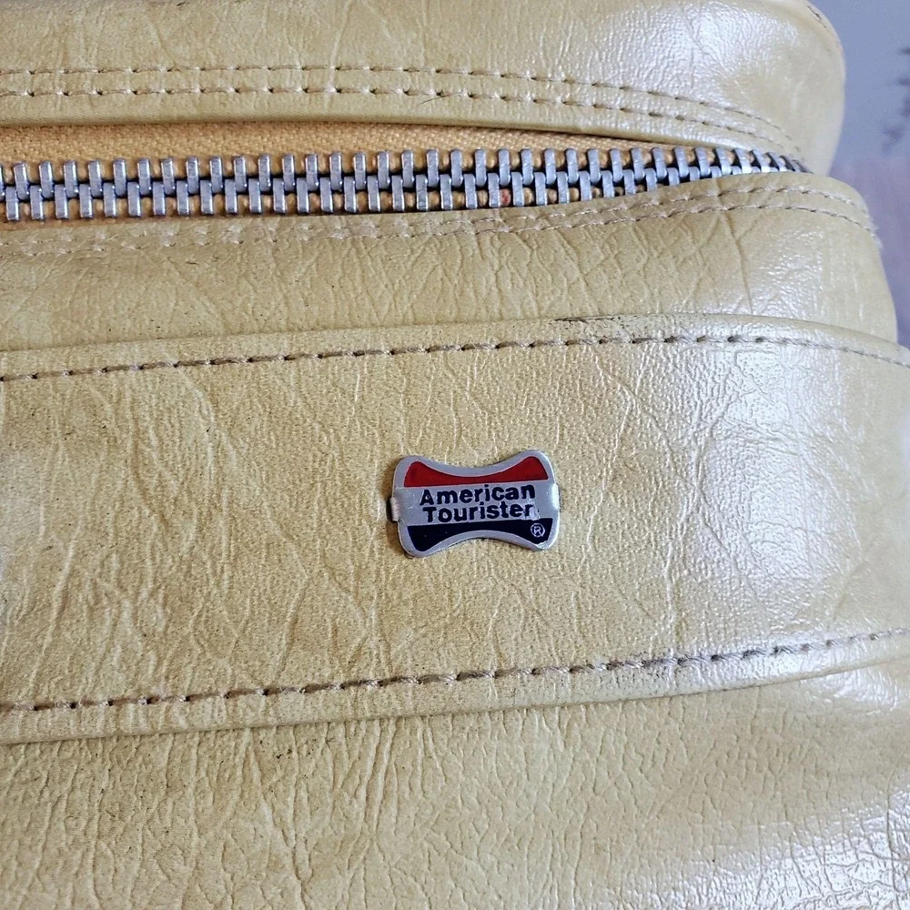 Vintage American Tourister Yellow Vinyl 2 Piece Soft Luggage Set Suitcases 1970s